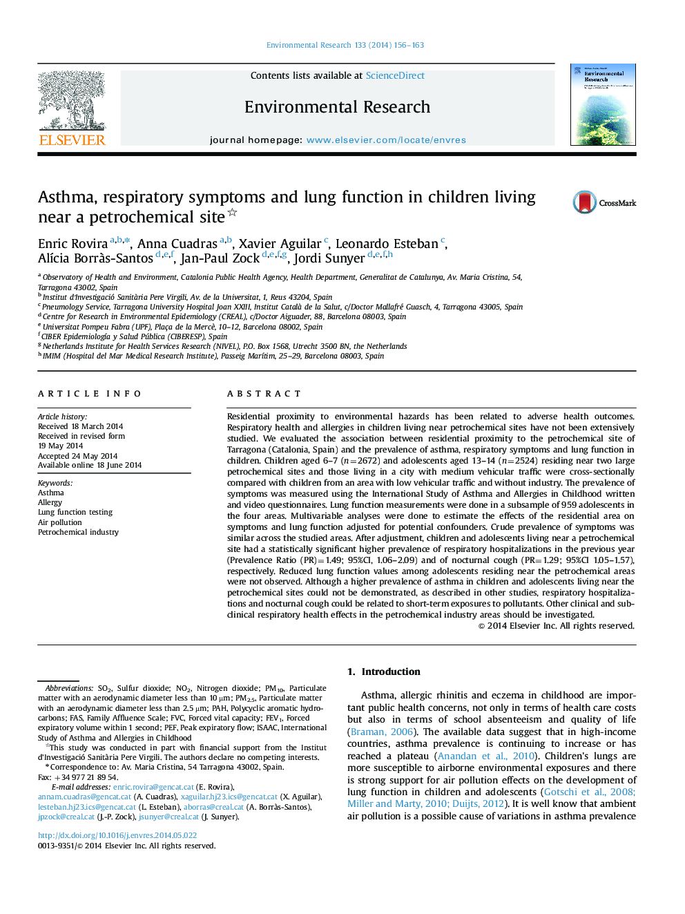 Asthma, respiratory symptoms and lung function in children living near a petrochemical site 