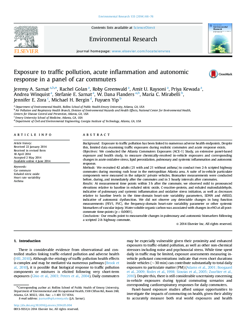 Exposure to traffic pollution, acute inflammation and autonomic response in a panel of car commuters