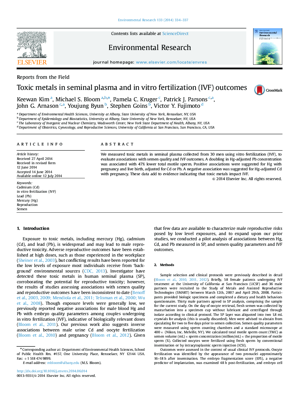 Toxic metals in seminal plasma and in vitro fertilization (IVF) outcomes