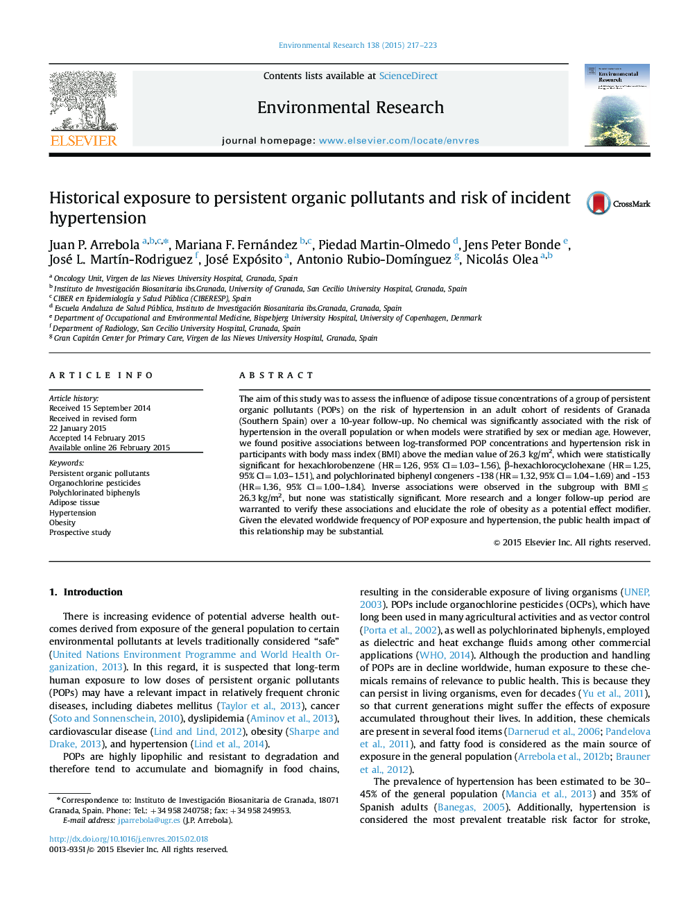 Historical exposure to persistent organic pollutants and risk of incident hypertension