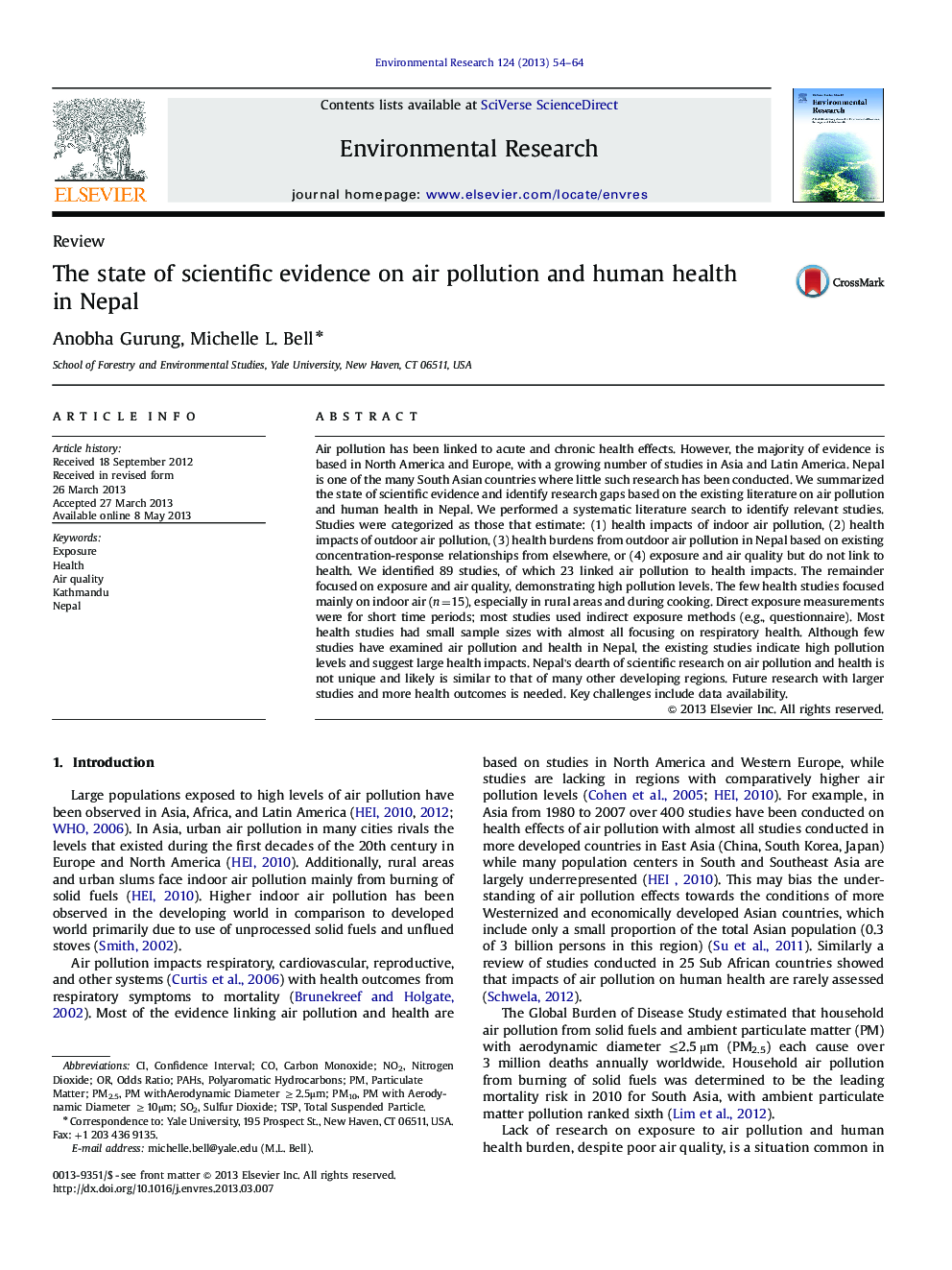The state of scientific evidence on air pollution and human health in Nepal