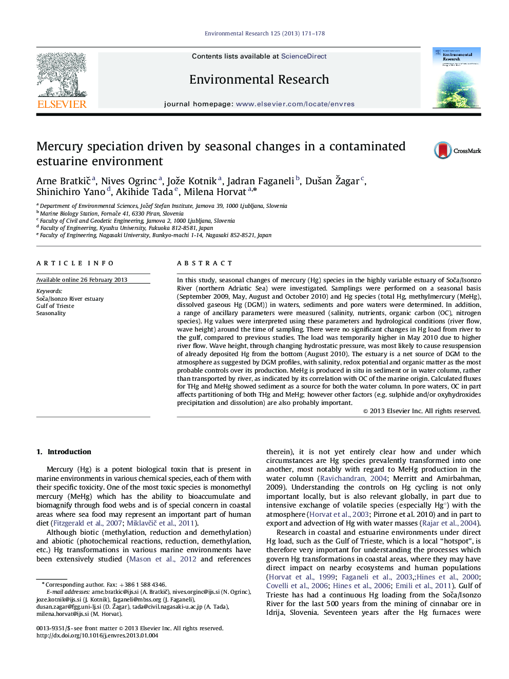 Mercury speciation driven by seasonal changes in a contaminated estuarine environment