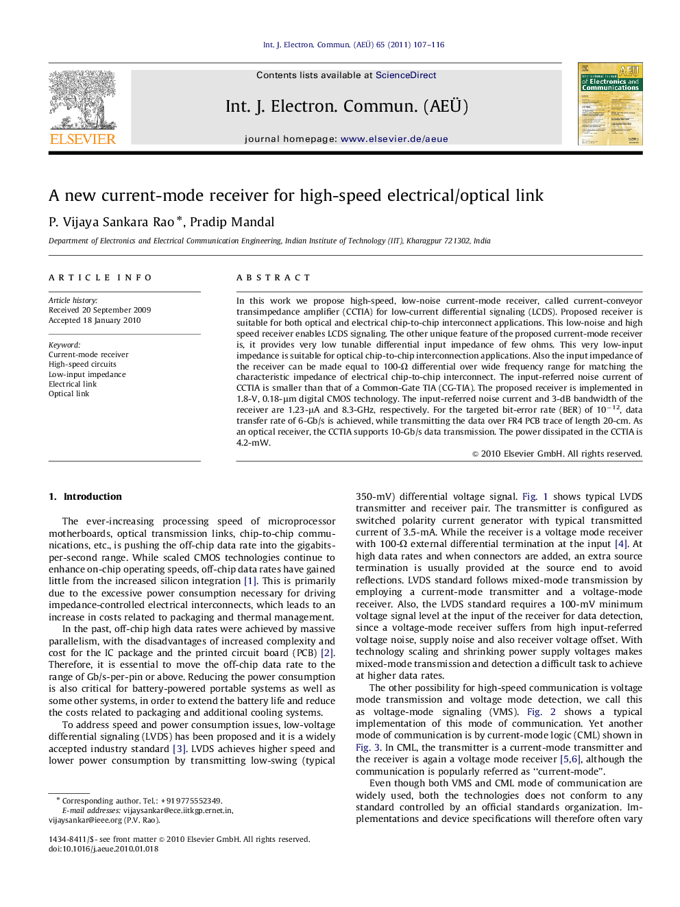 A new current-mode receiver for high-speed electrical/optical link