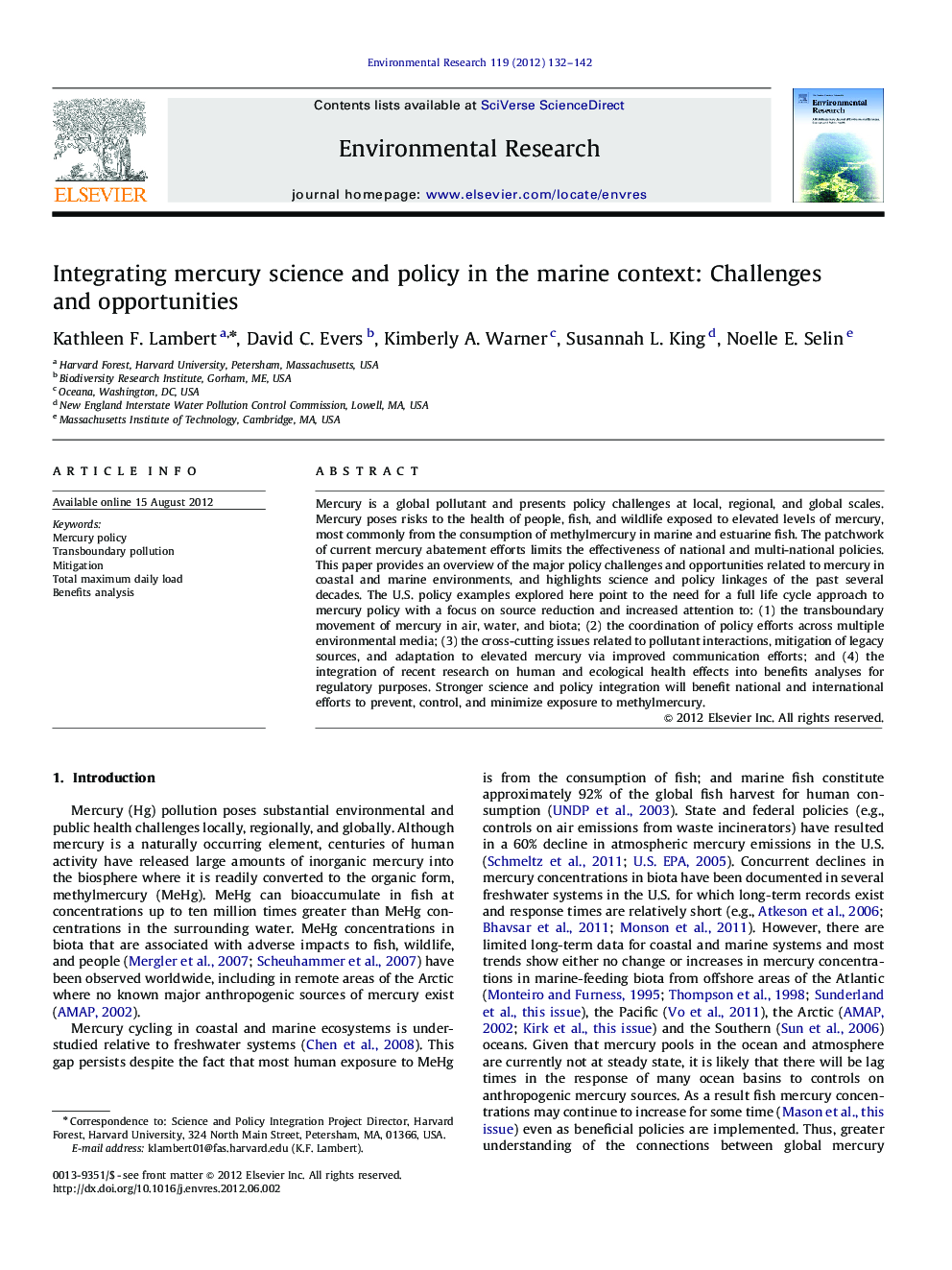 Integrating mercury science and policy in the marine context: Challenges and opportunities