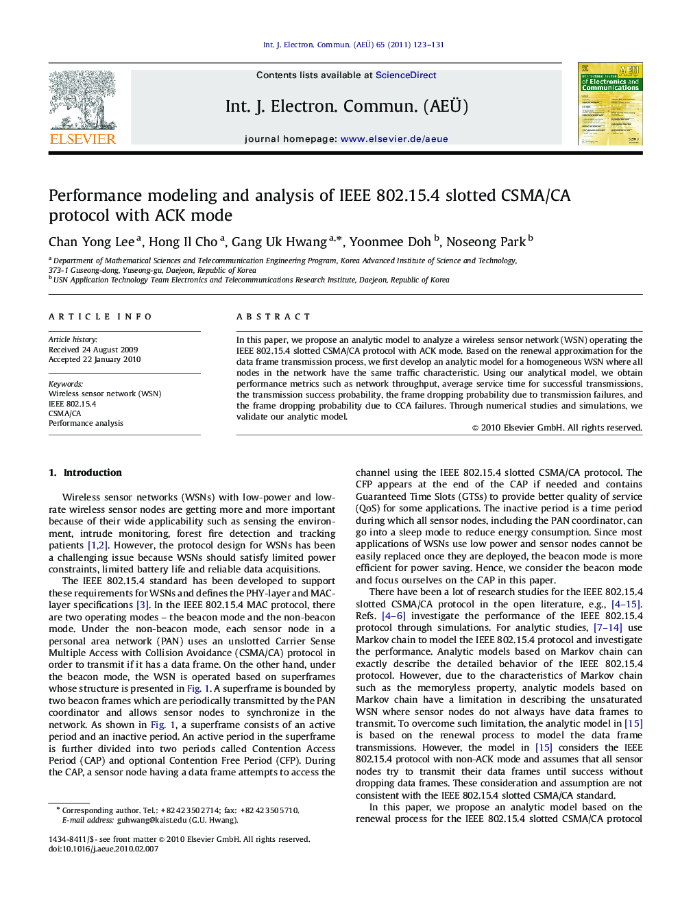 Performance modeling and analysis of IEEE 802.15.4 slotted CSMA/CA protocol with ACK mode