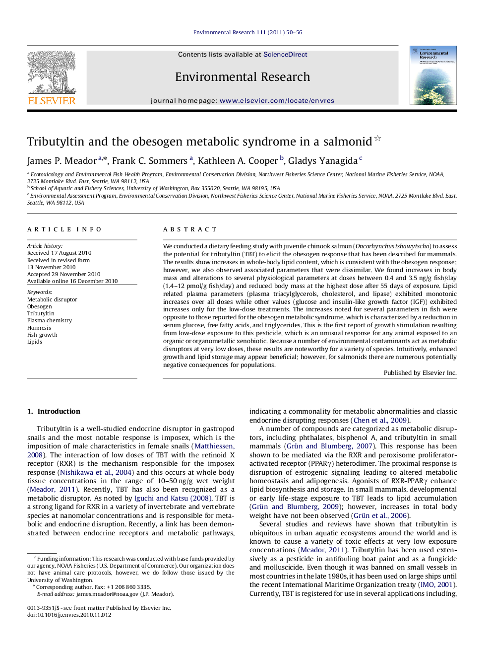 Tributyltin and the obesogen metabolic syndrome in a salmonid 