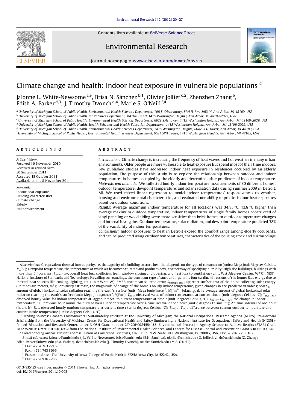 Climate change and health: Indoor heat exposure in vulnerable populations 