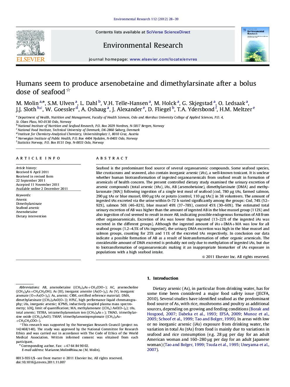 Humans seem to produce arsenobetaine and dimethylarsinate after a bolus dose of seafood 