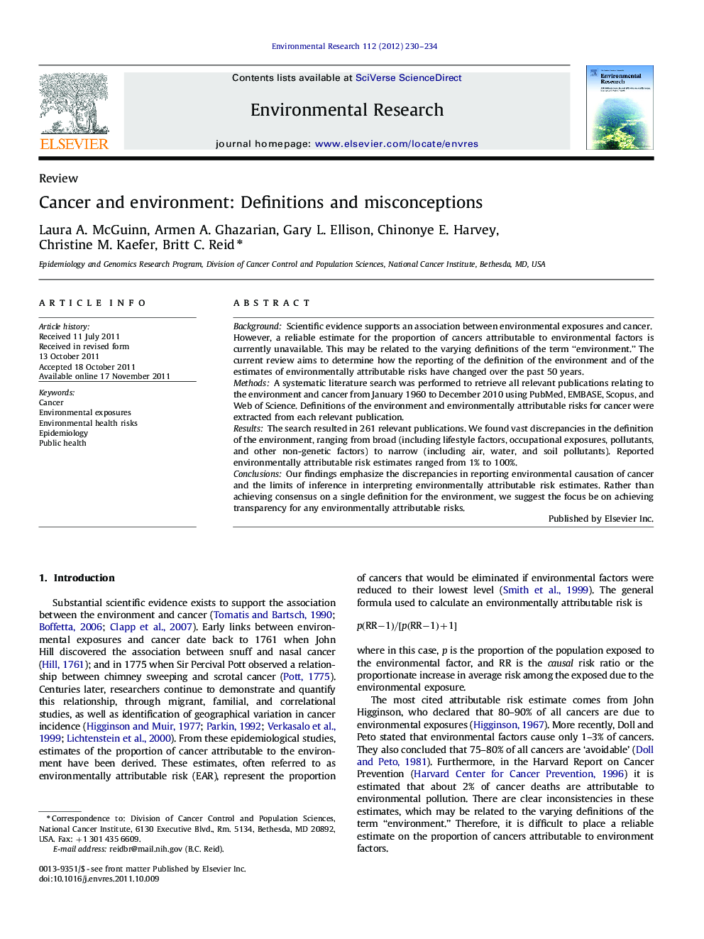 Cancer and environment: Definitions and misconceptions