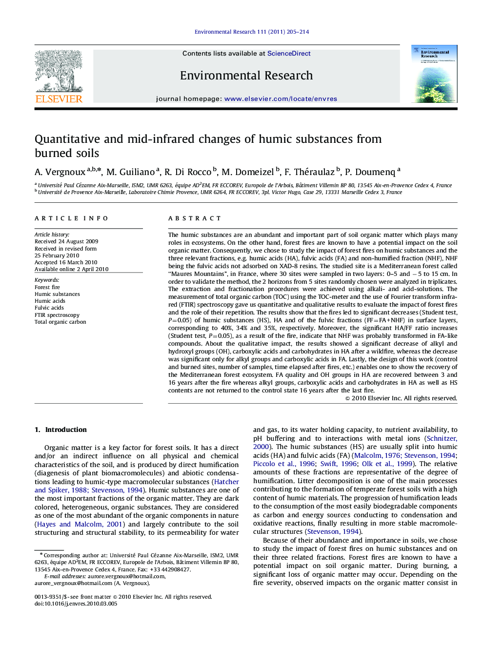 Quantitative and mid-infrared changes of humic substances from burned soils