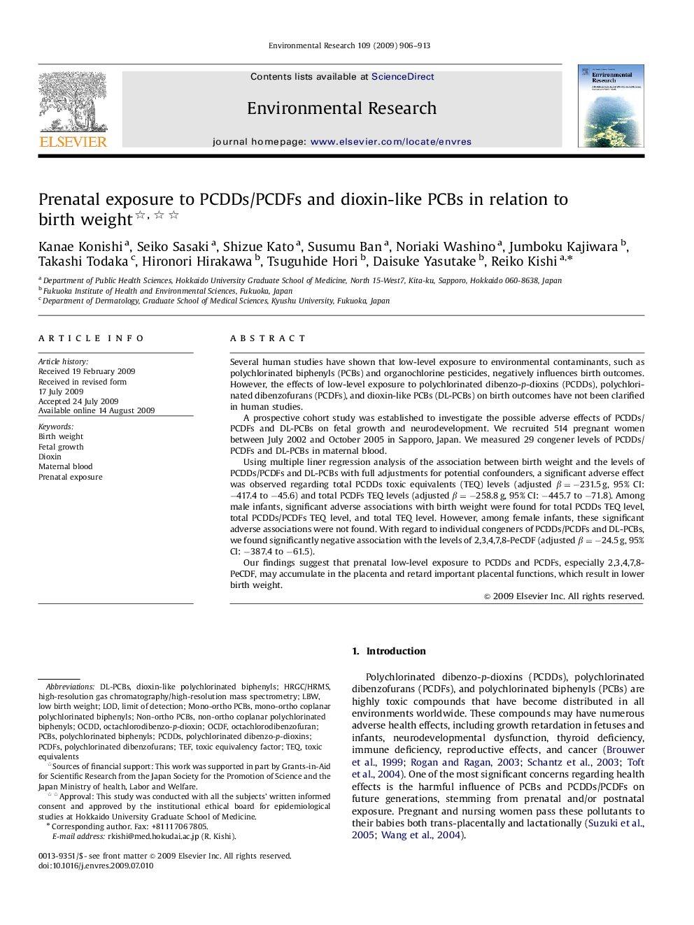 Prenatal exposure to PCDDs/PCDFs and dioxin-like PCBs in relation to birth weight 