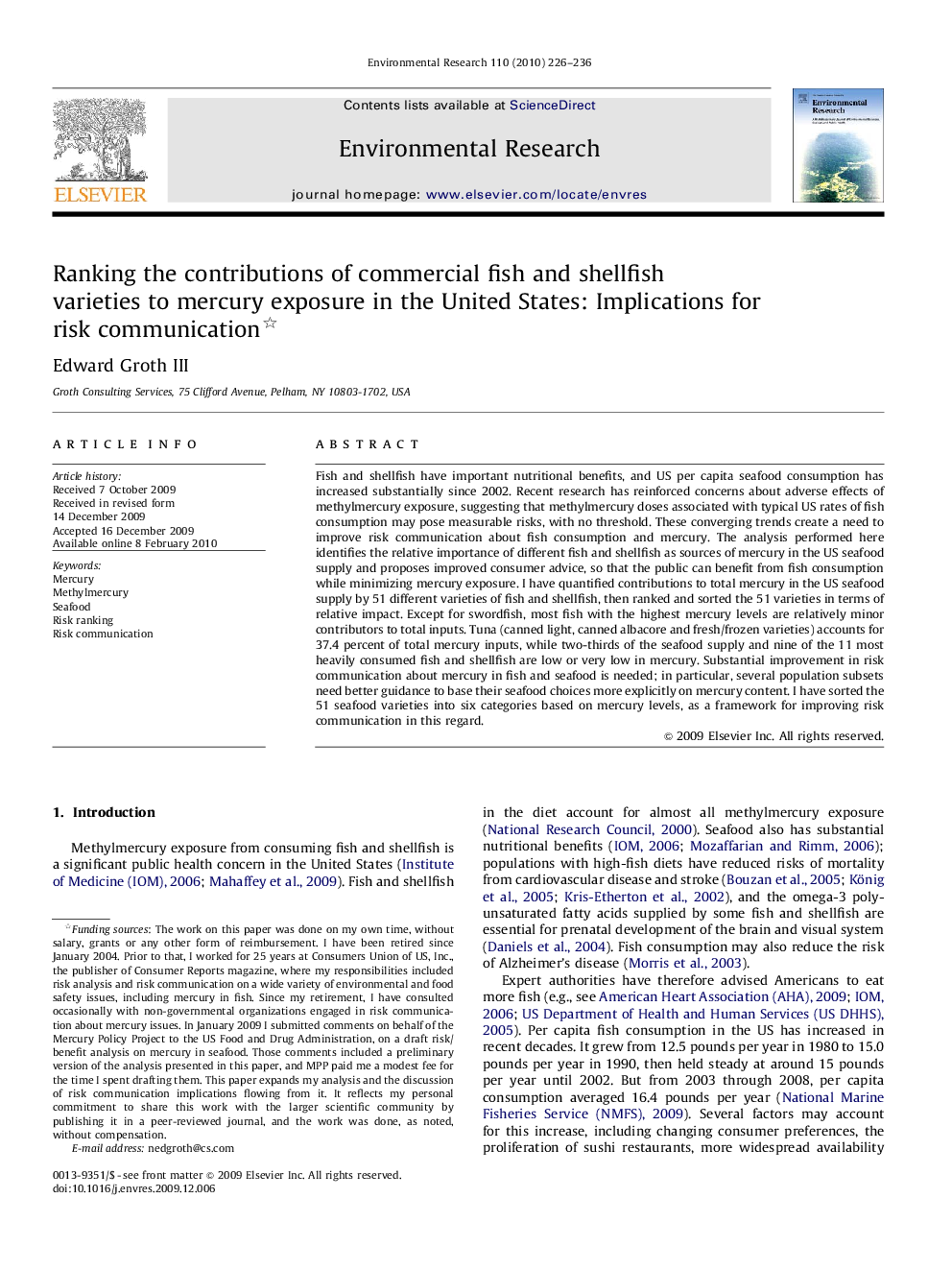 Ranking the contributions of commercial fish and shellfish varieties to mercury exposure in the United States: Implications for risk communication 