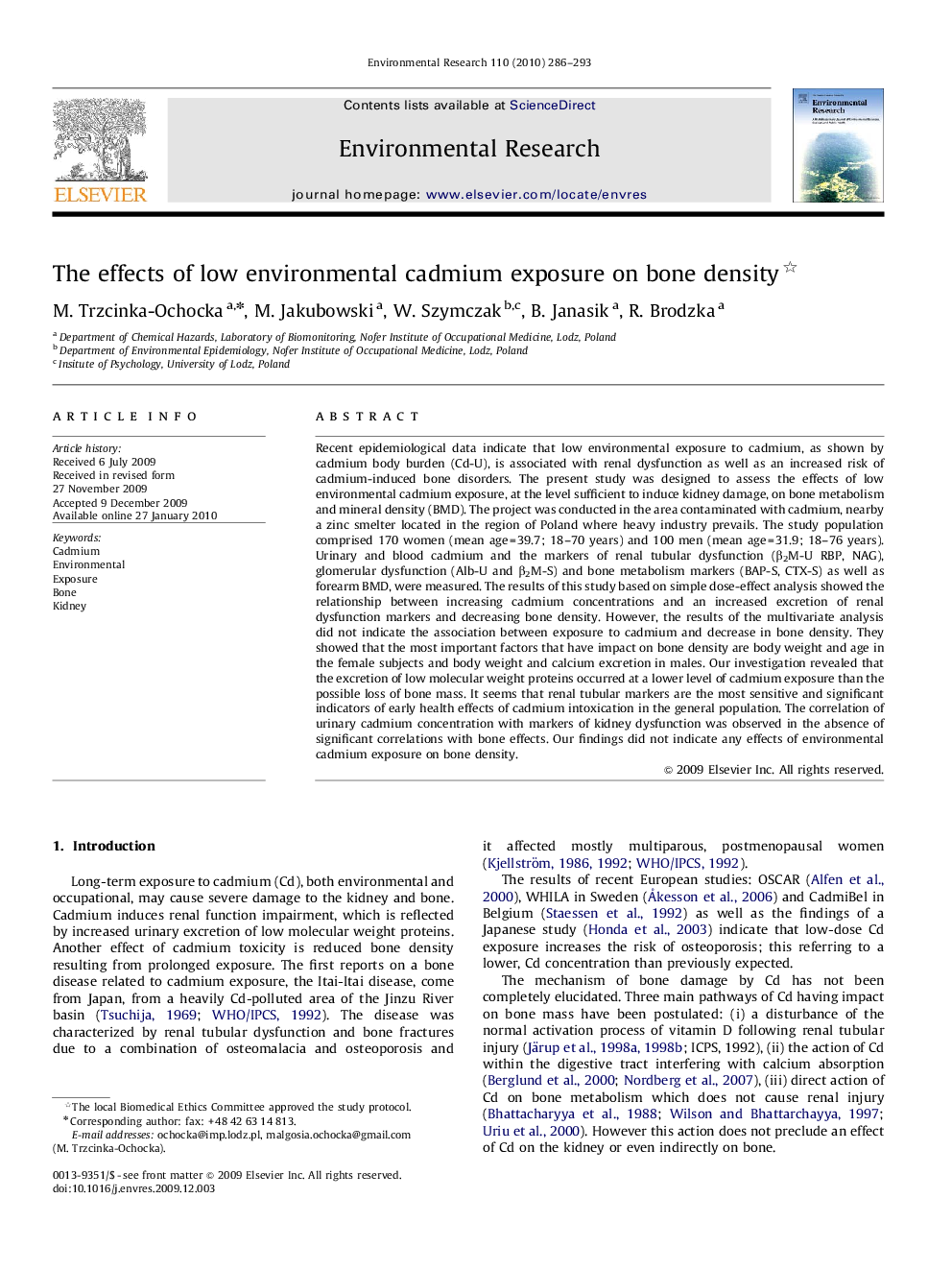 The effects of low environmental cadmium exposure on bone density 