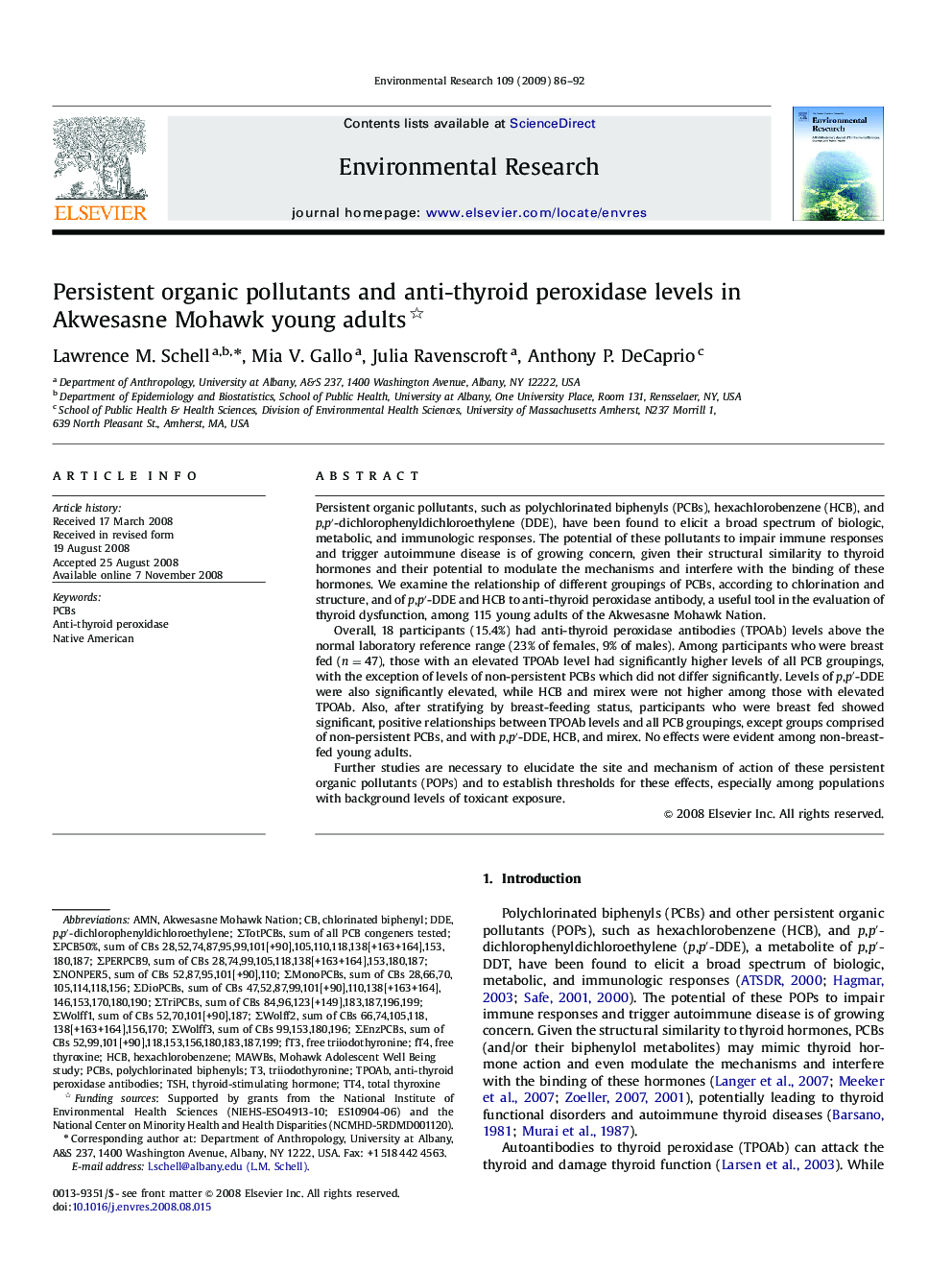عکس صفحه اول مقاله: Persistent organic pollutants and anti-thyroid peroxidase levels in Akwesasne Mohawk young adults Persistent organic pollutants and anti-thyroid peroxidase levels in Akwesasne Mohawk young adults