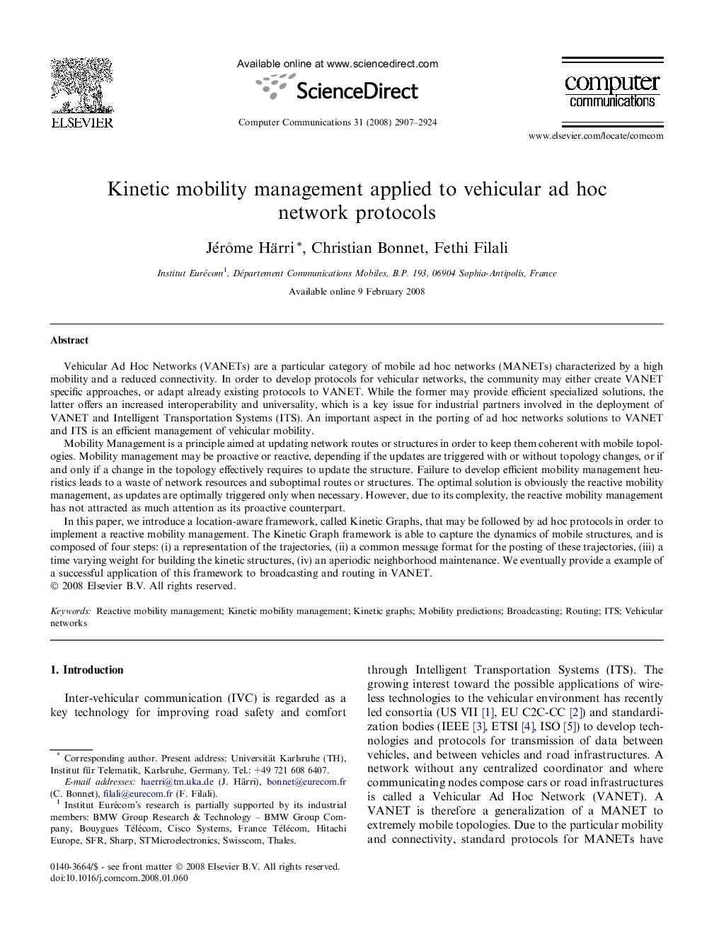 Kinetic mobility management applied to vehicular ad hoc network protocols