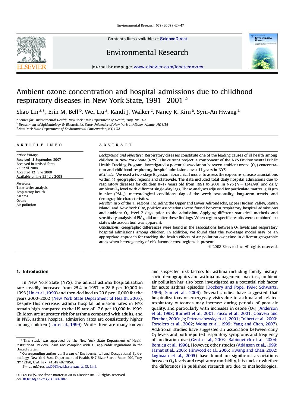 Ambient ozone concentration and hospital admissions due to childhood respiratory diseases in New York State, 1991–2001 