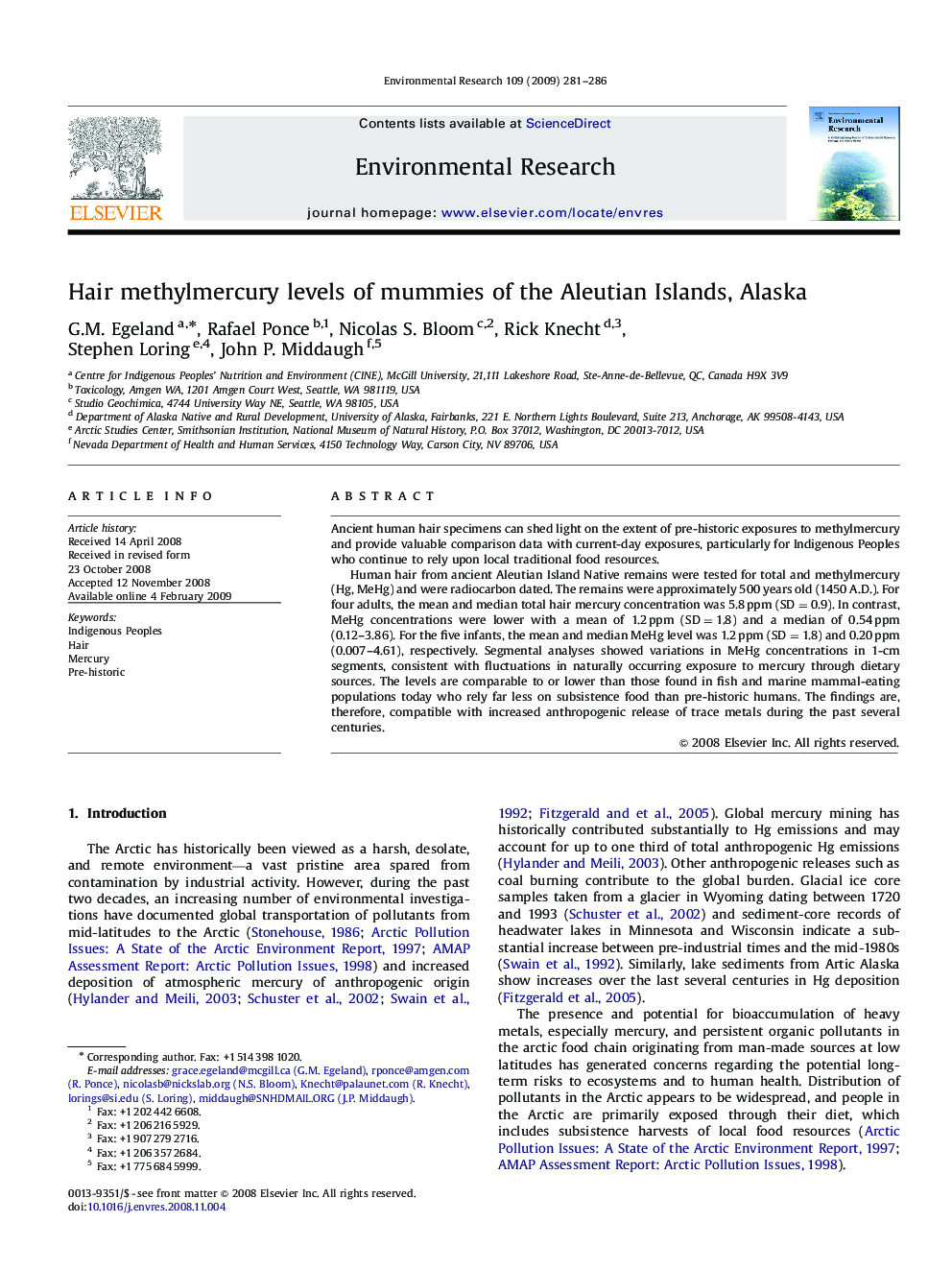 Hair methylmercury levels of mummies of the Aleutian Islands, Alaska