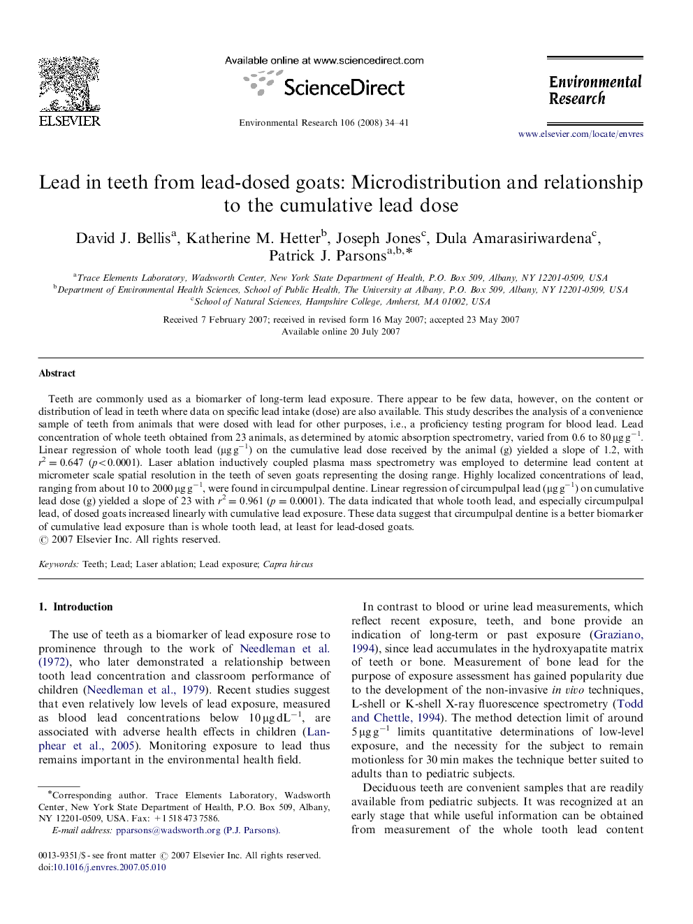 Lead in teeth from lead-dosed goats: Microdistribution and relationship to the cumulative lead dose