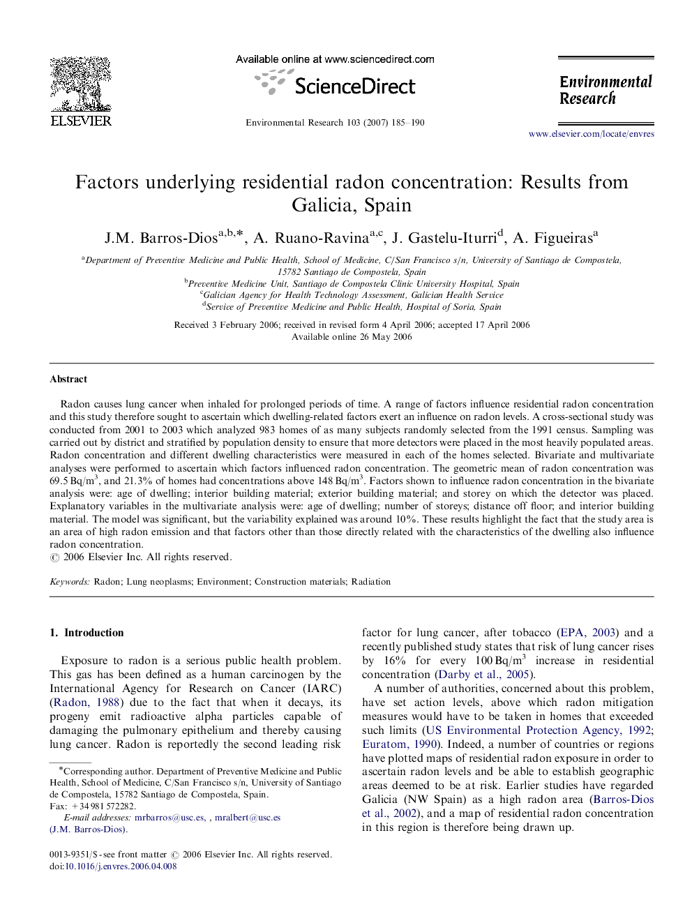 Factors underlying residential radon concentration: Results from Galicia, Spain