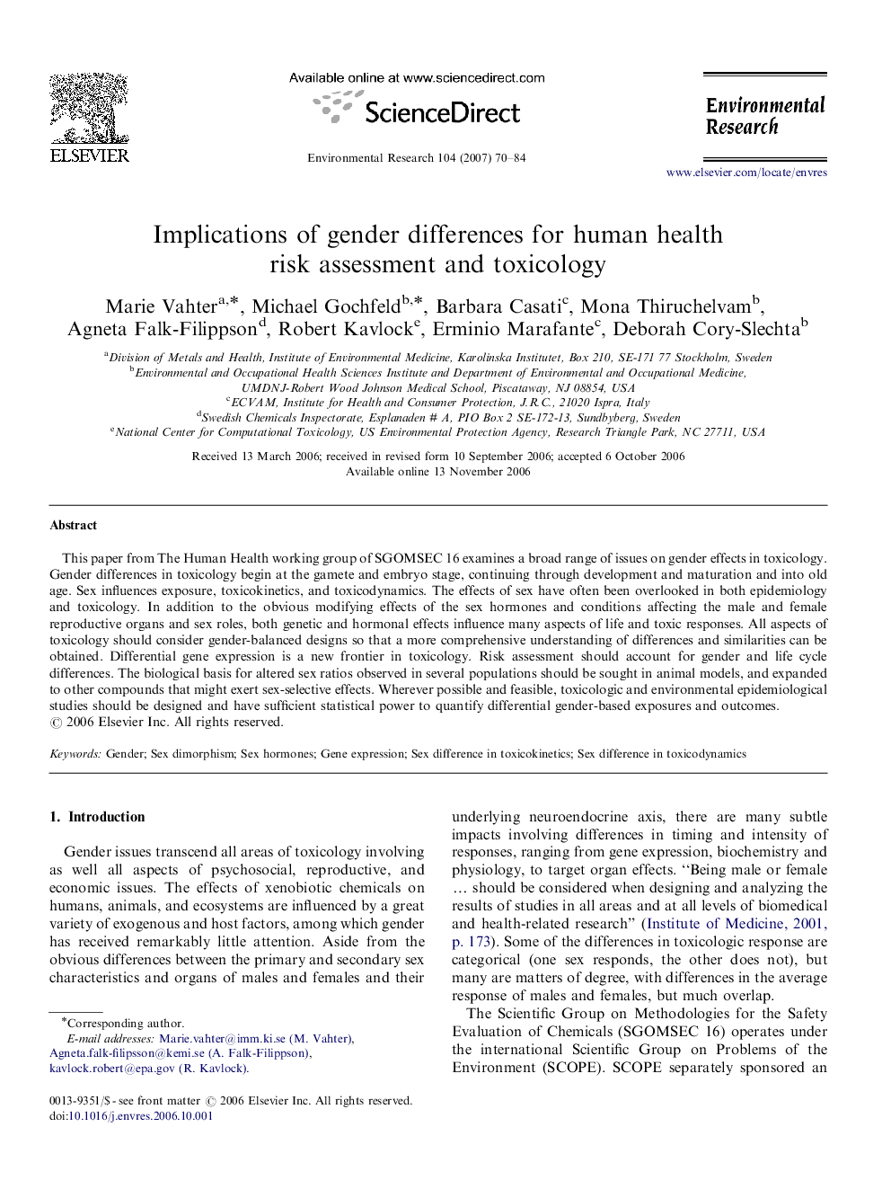 عکس صفحه اول مقاله: Implications of gender differences for human health risk assessment and toxicology Implications of gender differences for human health risk assessment and toxicology