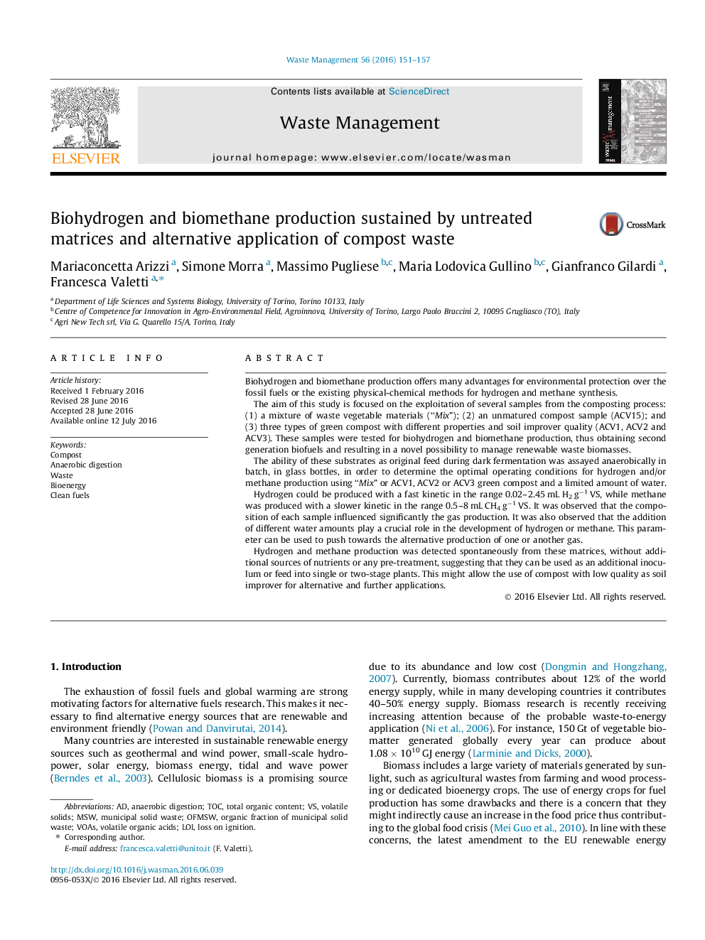 Biohydrogen and biomethane production sustained by untreated matrices and alternative application of compost waste