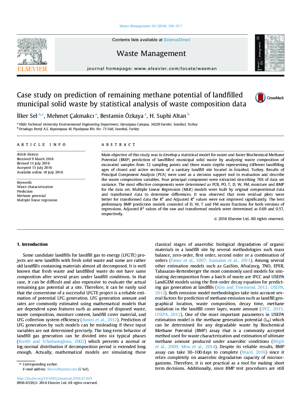 Case study on prediction of remaining methane potential of landfilled municipal solid waste by statistical analysis of waste composition data