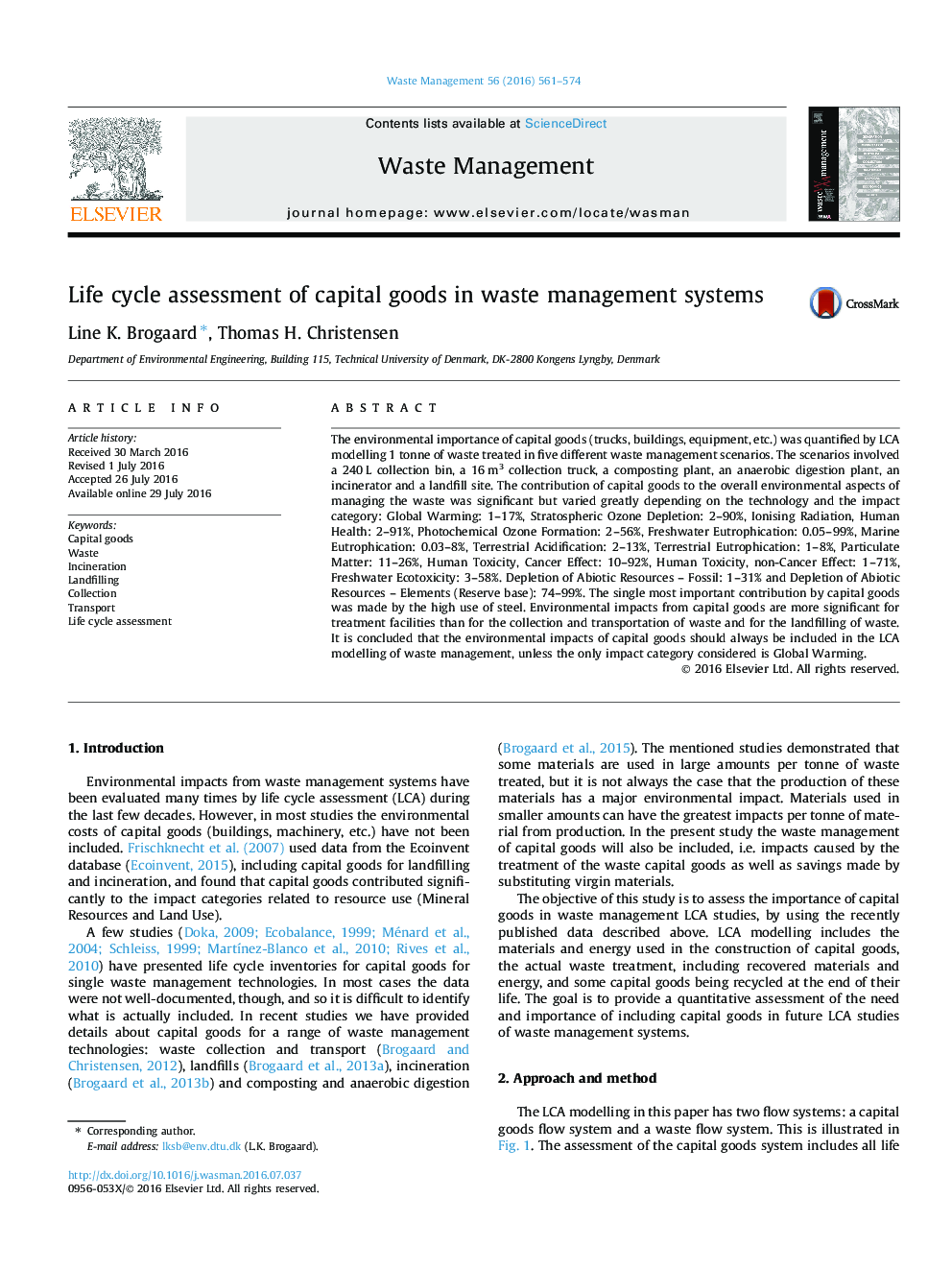 Life cycle assessment of capital goods in waste management systems