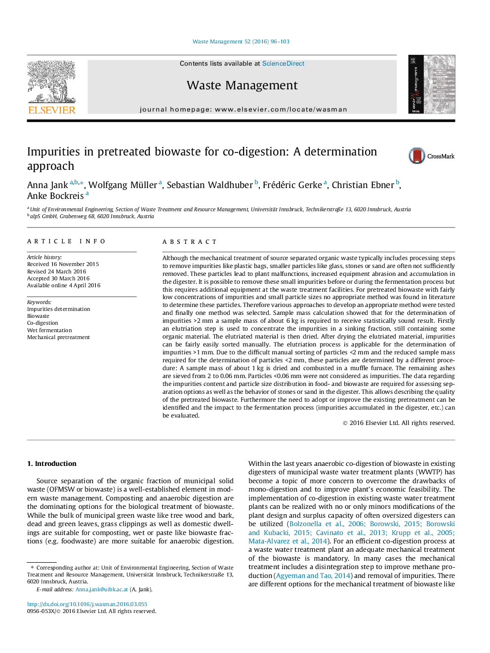 Impurities in pretreated biowaste for co-digestion: A determination approach