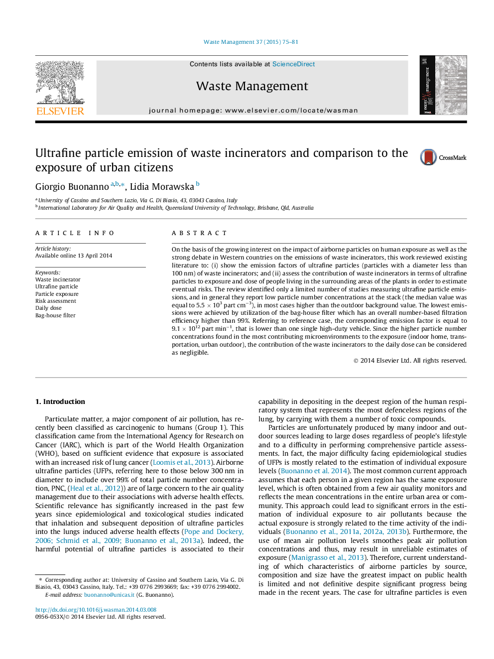 Ultrafine particle emission of waste incinerators and comparison to the exposure of urban citizens