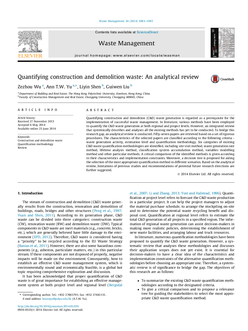 Quantifying construction and demolition waste: An analytical review