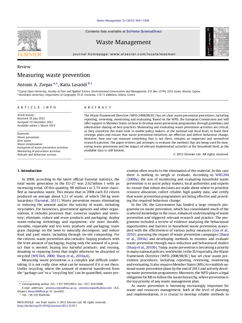 Measuring waste prevention