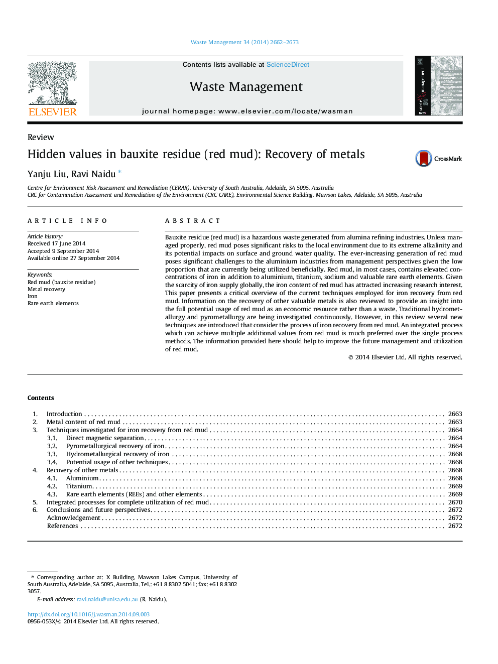 Hidden values in bauxite residue (red mud): Recovery of metals