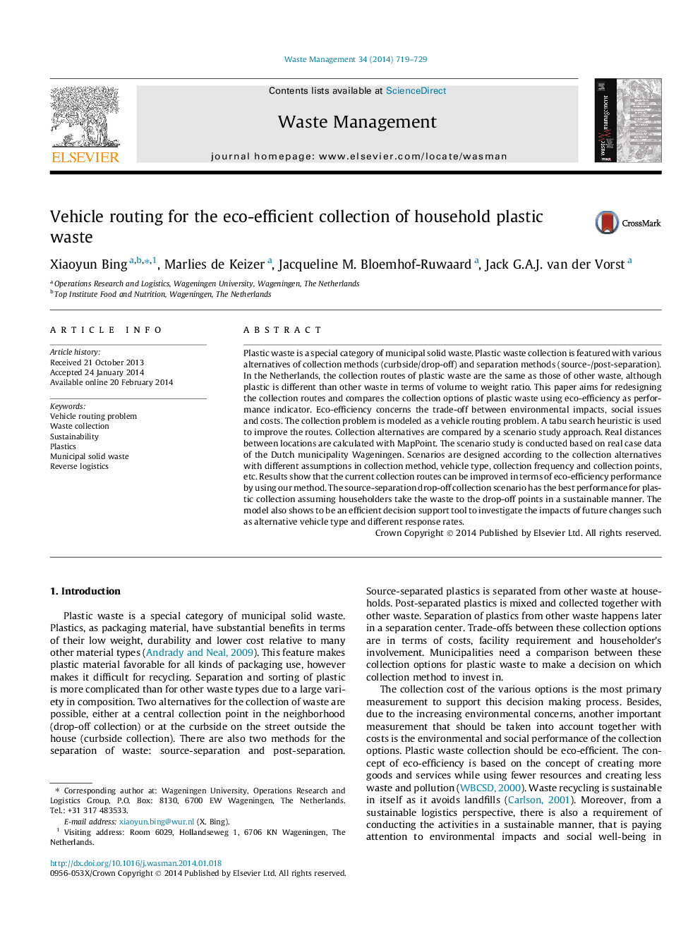 Vehicle routing for the eco-efficient collection of household plastic waste