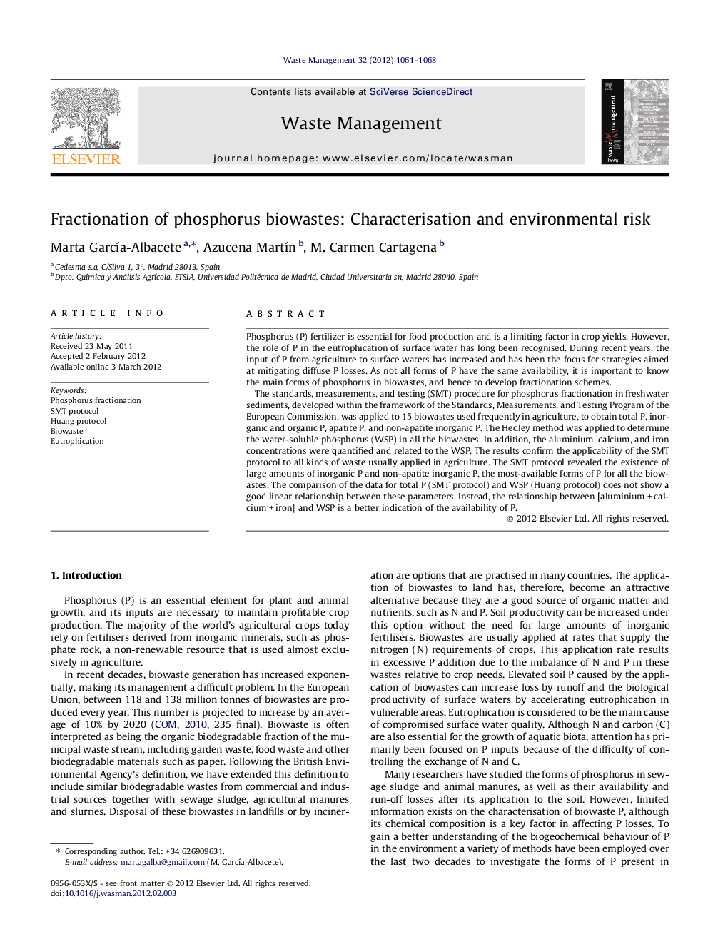 Fractionation of phosphorus biowastes: Characterisation and environmental risk