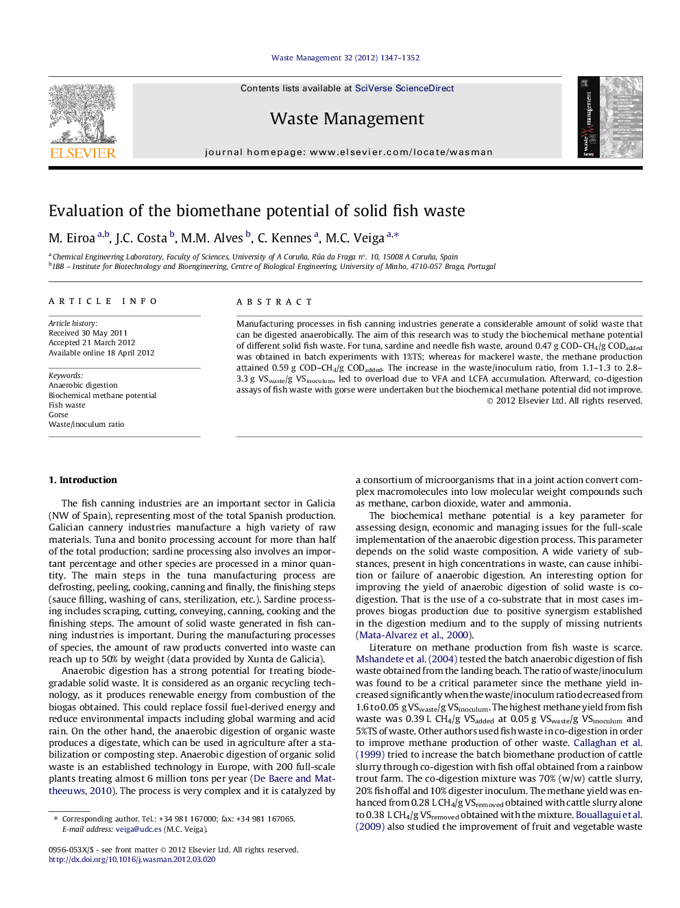 Evaluation of the biomethane potential of solid fish waste