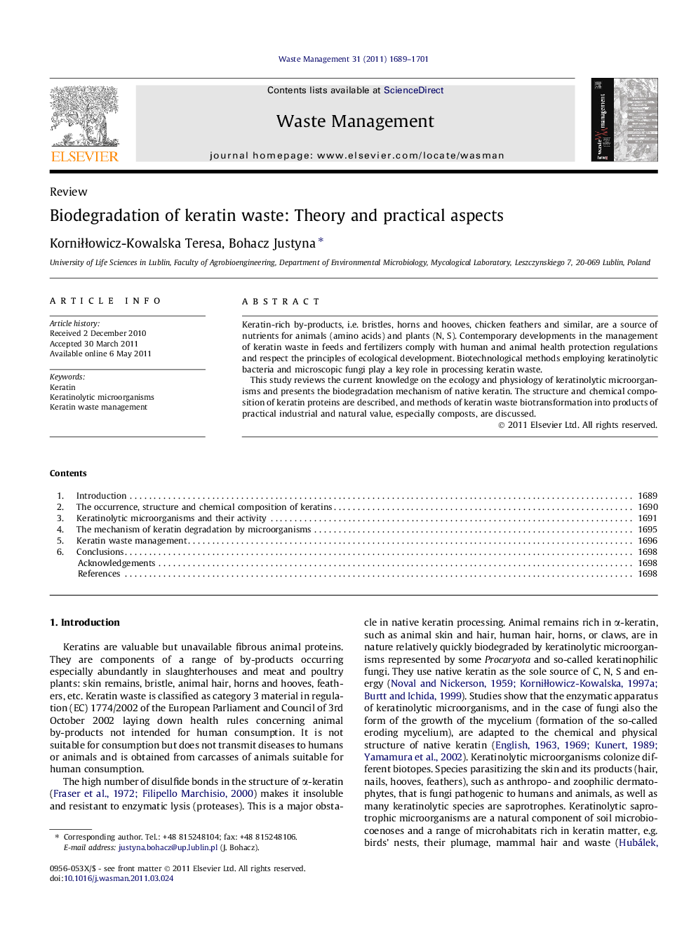 Biodegradation of keratin waste: Theory and practical aspects