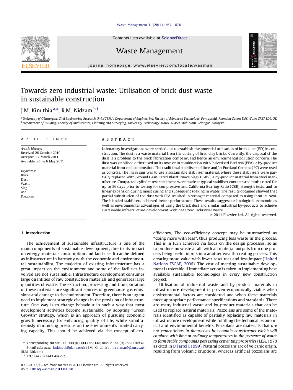 Towards zero industrial waste: Utilisation of brick dust waste in sustainable construction