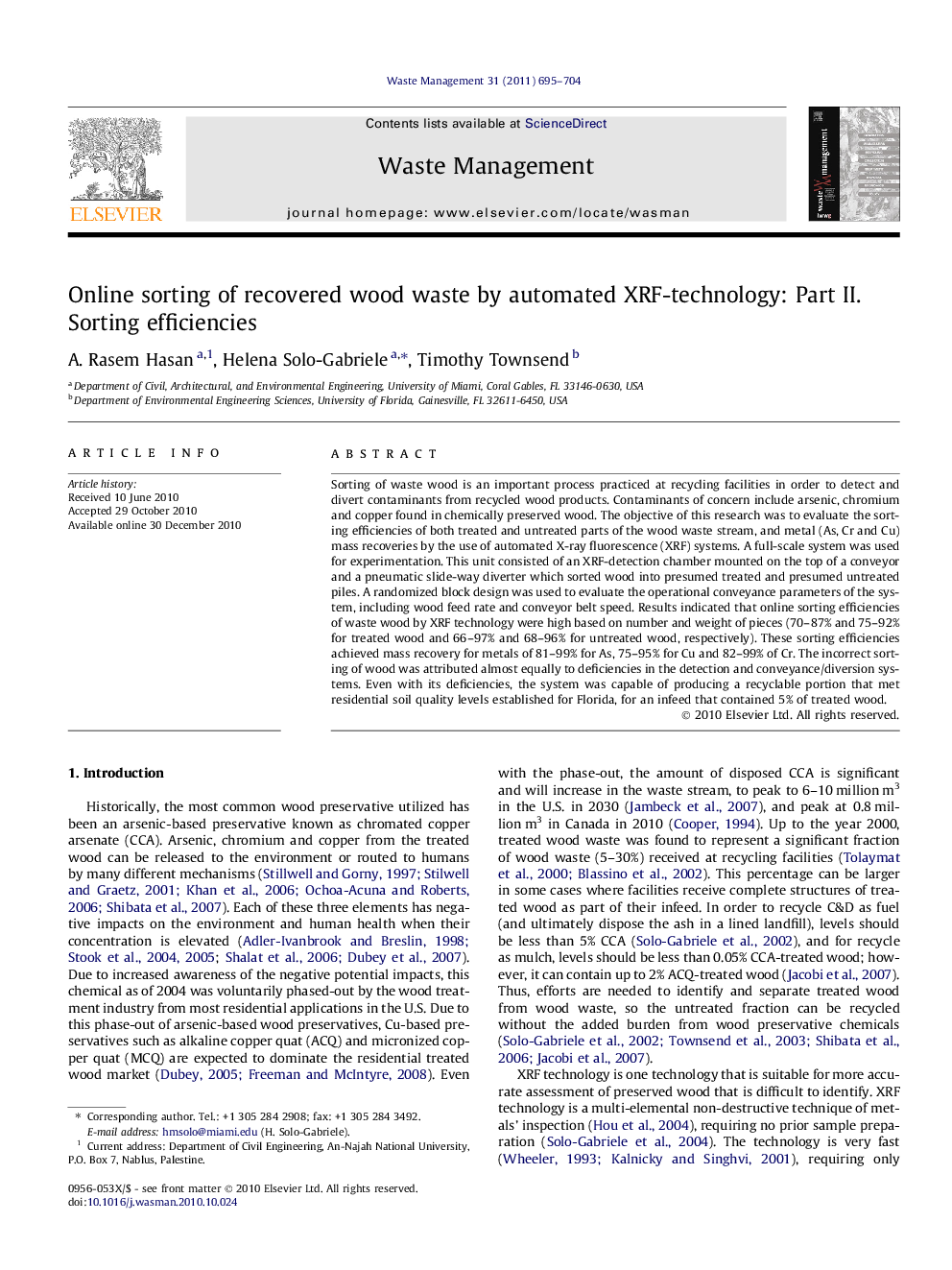 عکس صفحه اول مقاله: Online sorting of recovered wood waste by automated XRF-technology: Part II. Sorting efficiencies Online sorting of recovered wood waste by automated XRF-technology: Part II. Sorting efficiencies