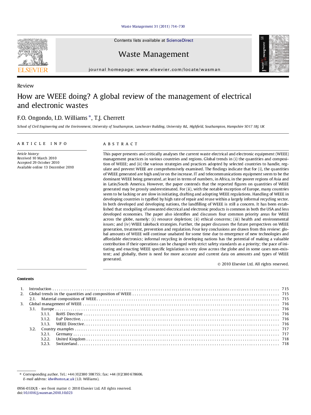 How are WEEE doing? A global review of the management of electrical and electronic wastes