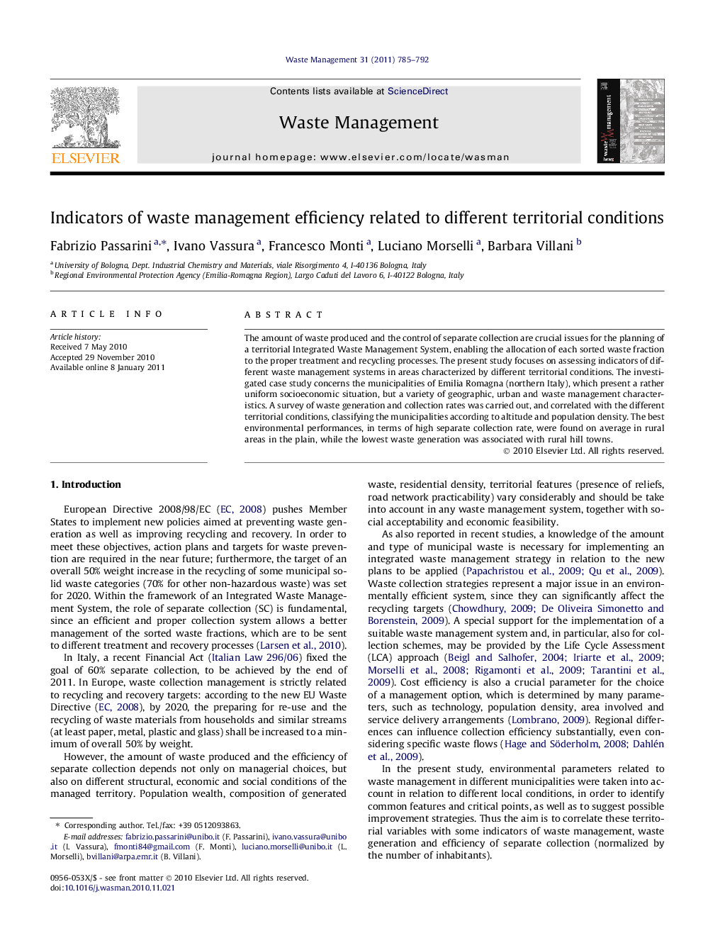 عکس صفحه اول مقاله: Indicators of waste management efficiency related to different territorial conditions Indicators of waste management efficiency related to different territorial conditions