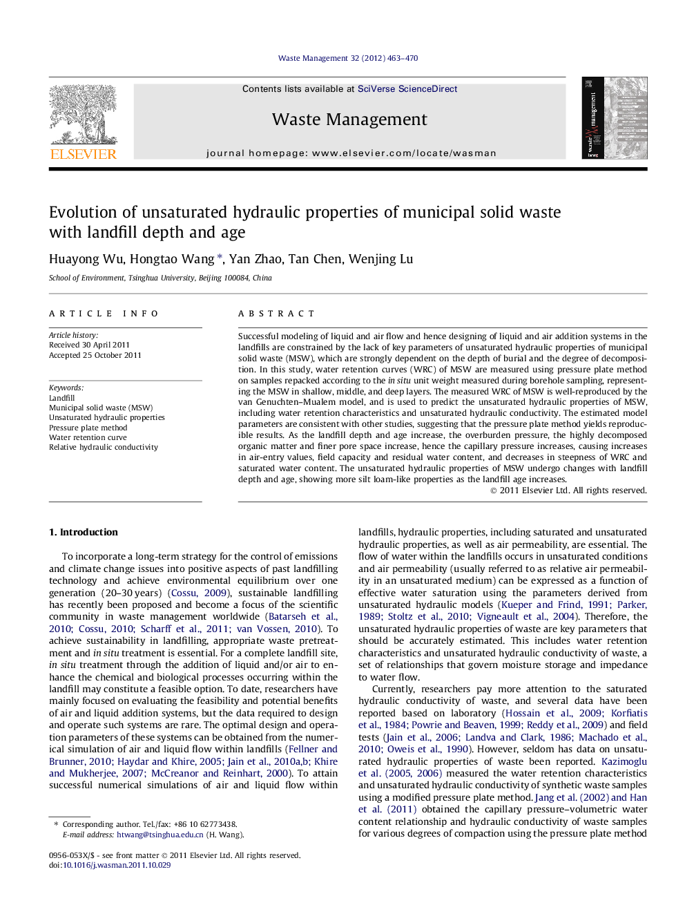 Evolution of unsaturated hydraulic properties of municipal solid waste with landfill depth and age