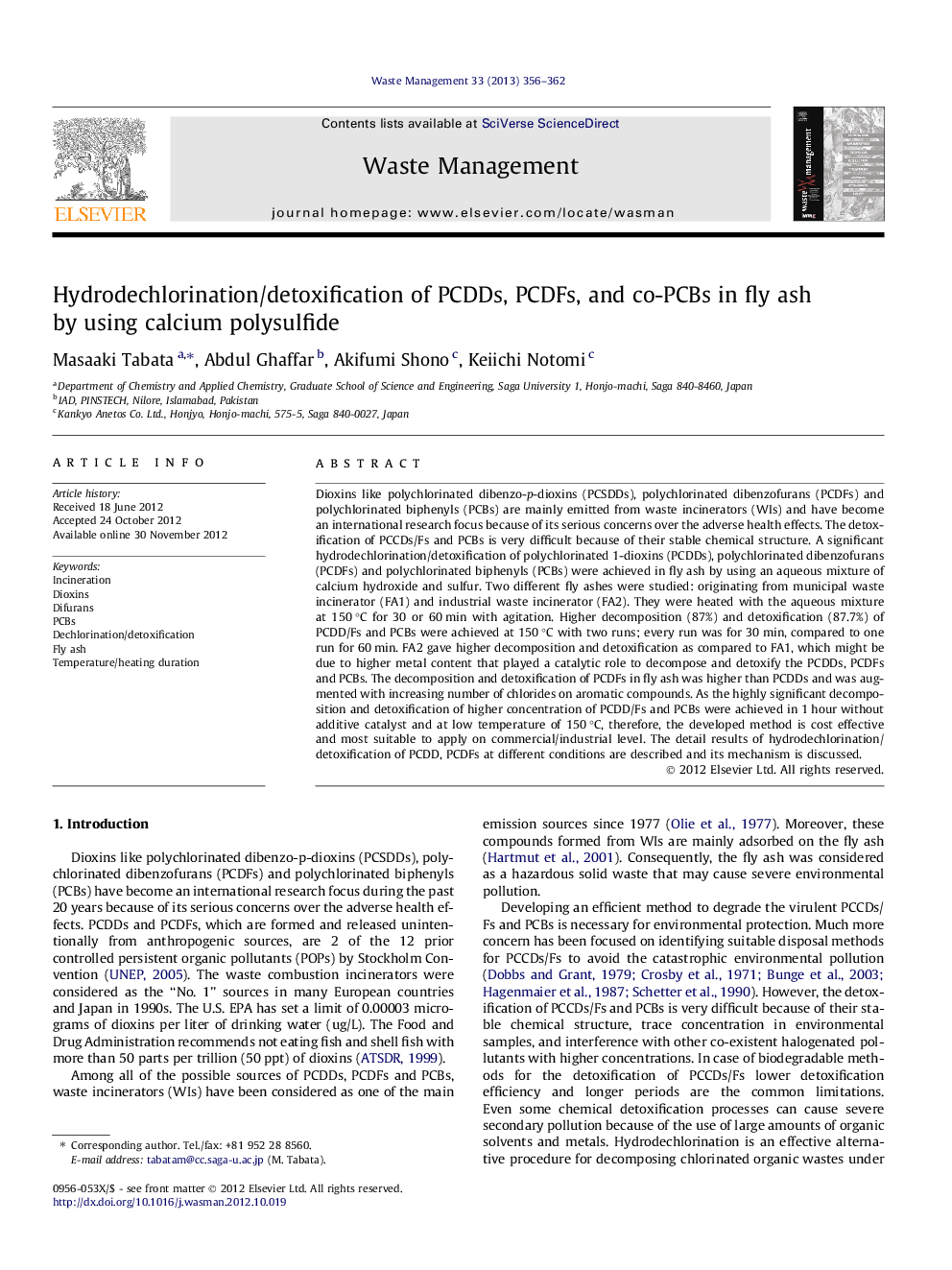 Hydrodechlorination/detoxification of PCDDs, PCDFs, and co-PCBs in fly ash by using calcium polysulfide