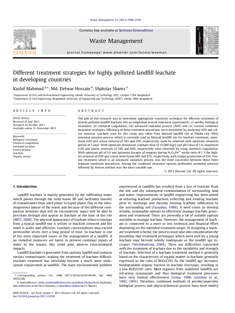 Different treatment strategies for highly polluted landfill leachate in developing countries