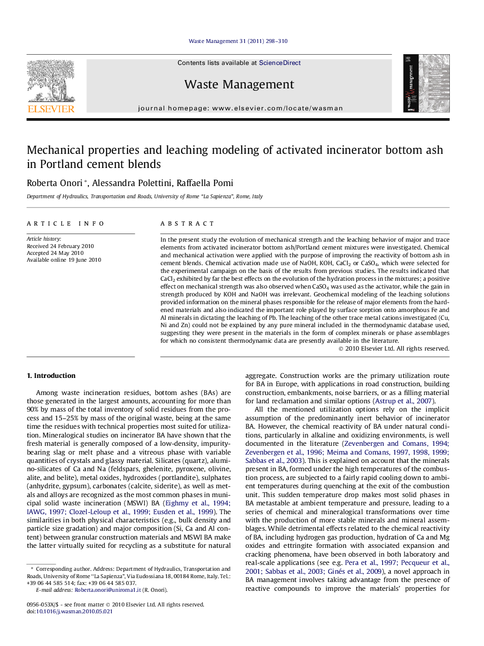 Mechanical properties and leaching modeling of activated incinerator bottom ash in Portland cement blends