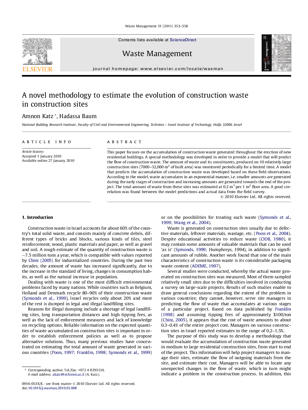 A novel methodology to estimate the evolution of construction waste in construction sites