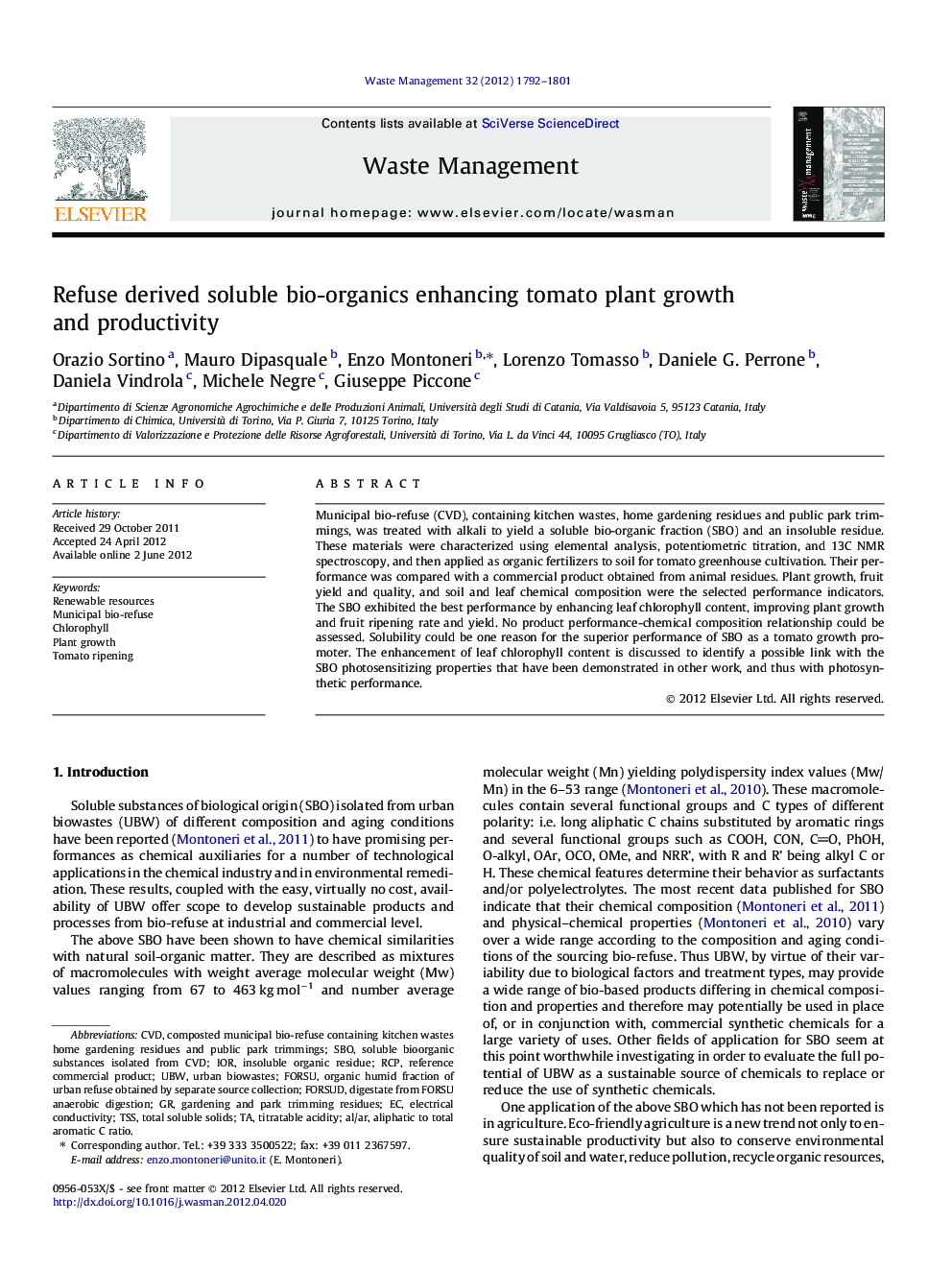 Refuse derived soluble bio-organics enhancing tomato plant growth and productivity