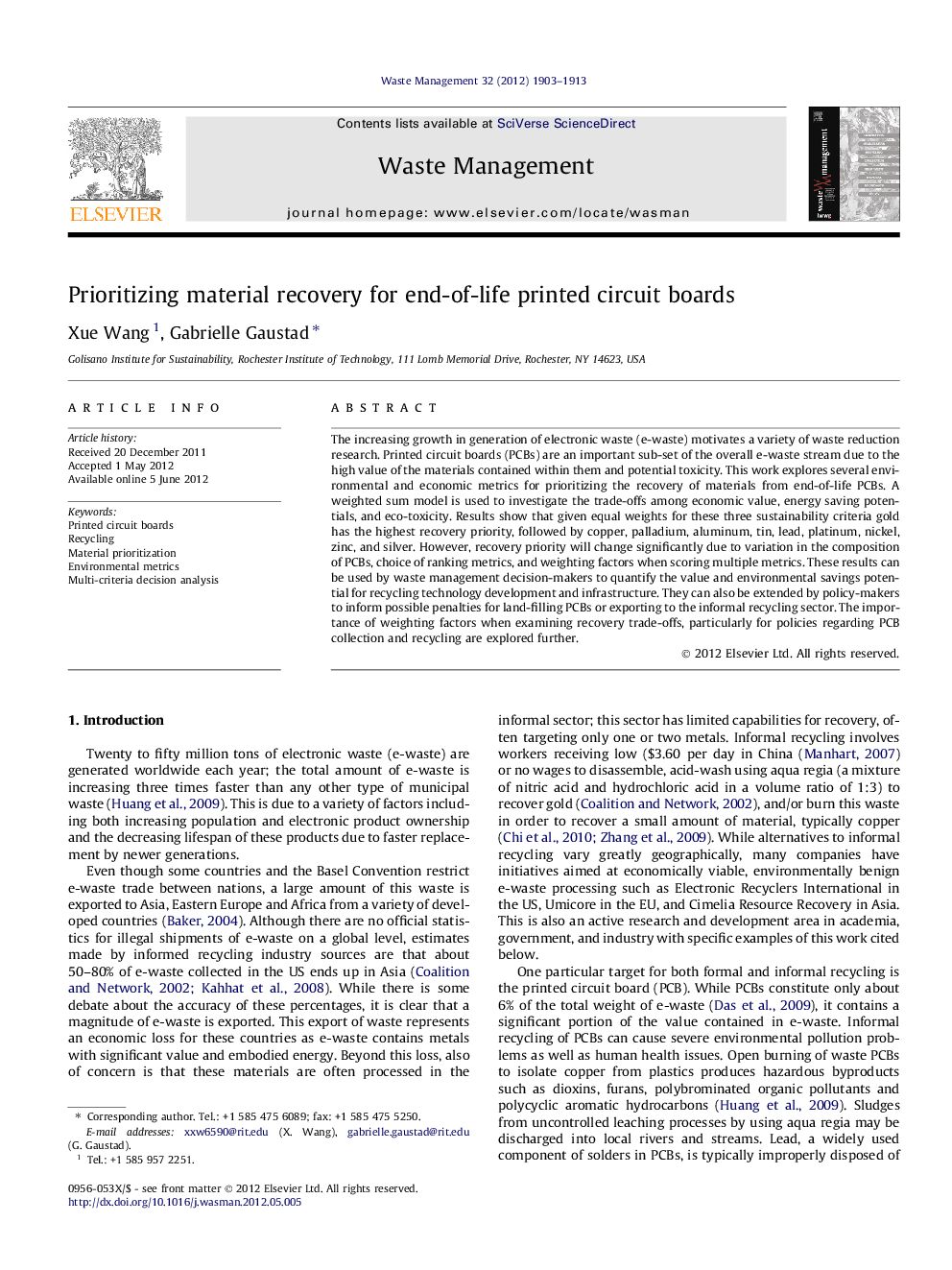 Prioritizing material recovery for end-of-life printed circuit boards