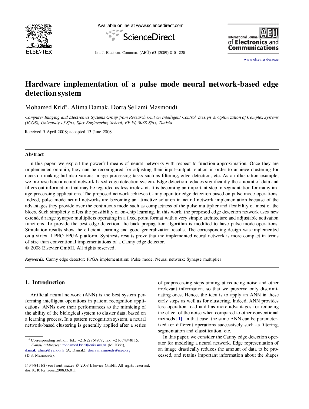 Hardware implementation of a pulse mode neural network-based edge detection system