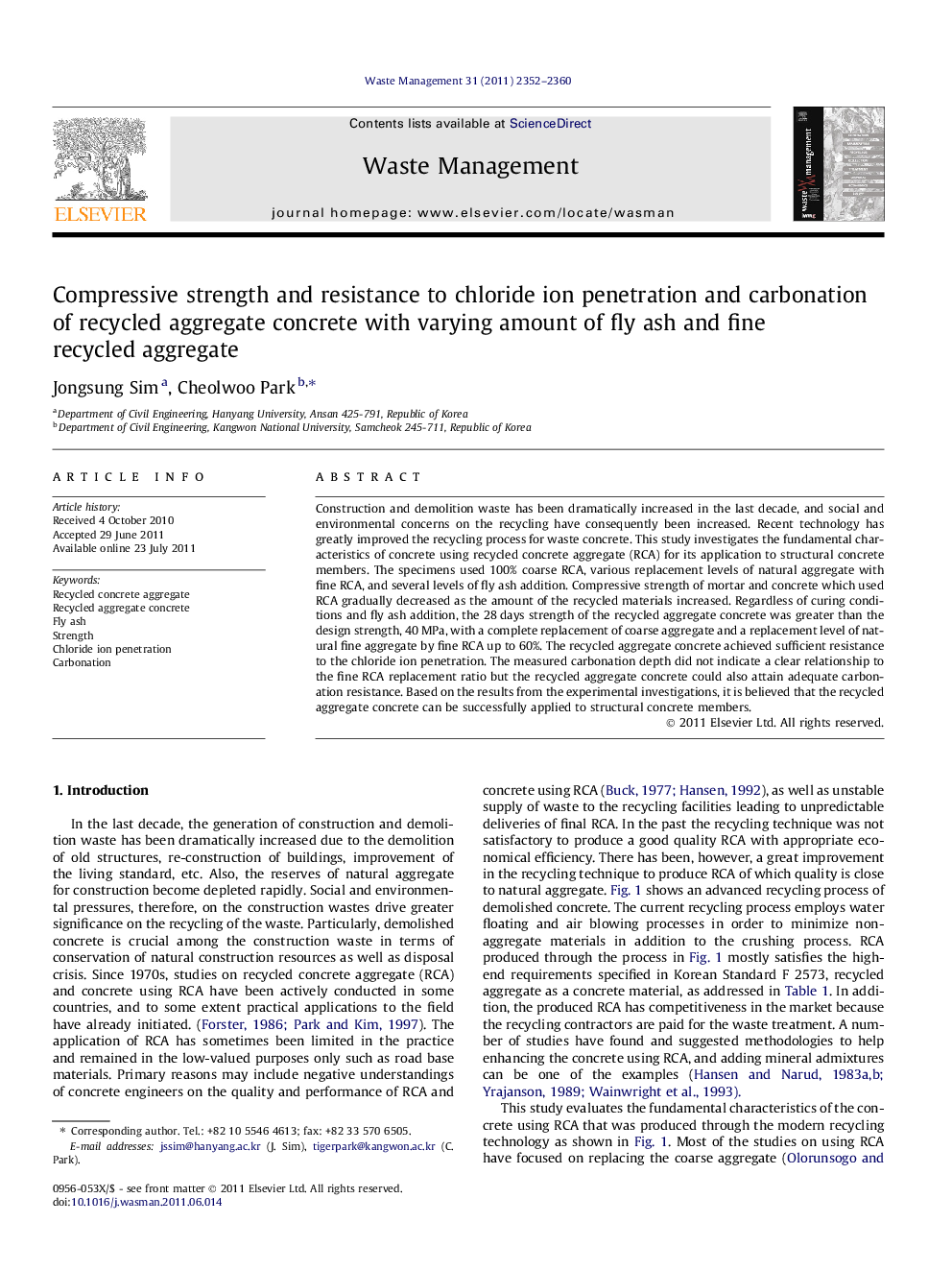 Compressive strength and resistance to chloride ion penetration and carbonation of recycled aggregate concrete with varying amount of fly ash and fine recycled aggregate