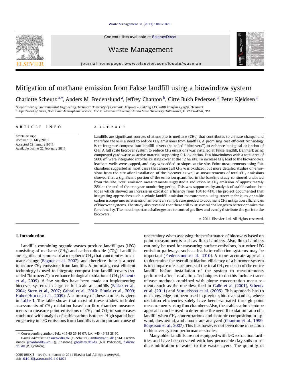 Mitigation of methane emission from Fakse landfill using a biowindow system